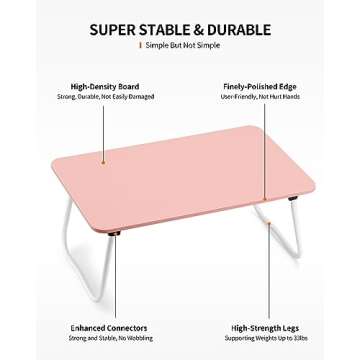 FISYOD Foldable Laptop Desk, Portable Lap Desk Bed Table, Lightweight Breakfast Table Tray Desk, Laptop Stand, Mini Table for Working Writing Drawing Eating Picnic-Pink