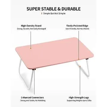 FISYOD Foldable Laptop Desk, Portable Lap Desk Bed Table, Lightweight Breakfast Table Tray Desk, Laptop Stand, Mini Table for Working Writing Drawing Eating Picnic-Pink