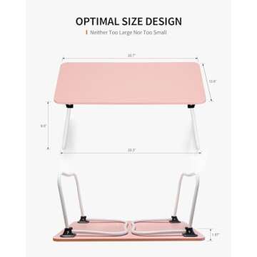 FISYOD Foldable Laptop Desk, Portable Lap Desk Bed Table, Lightweight Breakfast Table Tray Desk, Laptop Stand, Mini Table for Working Writing Drawing Eating Picnic-Pink