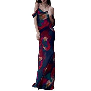 ABYOVRT Vintage Dress for Women - Floral Long Dress, Sexy Backless Spaghetti Strap Bodycon Maxi Dres...