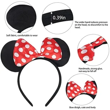 Nixxe Women Girls Disney Micky Mouse Polka Dot Headband with Bow Fancy Dress Costume Minnie Mouse Birthday Party Supplies
