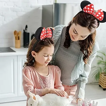 Nixxe Women Girls Disney Micky Mouse Polka Dot Headband with Bow Fancy Dress Costume Minnie Mouse Birthday Party Supplies