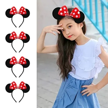 Nixxe Women Girls Disney Micky Mouse Polka Dot Headband with Bow Fancy Dress Costume Minnie Mouse Birthday Party Supplies