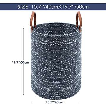 DOKEHOM X-Large Storage Baskets -15.7(D) x 19.7(H) Inches- Cotton Rope Basket Woven Baby Laundry Basket with Handle for Diaper Toy (Dark Blue)
