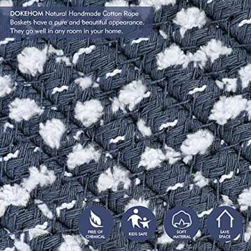 DOKEHOM X-Large Storage Baskets -15.7(D) x 19.7(H) Inches- Cotton Rope Basket Woven Baby Laundry Basket with Handle for Diaper Toy (Dark Blue)