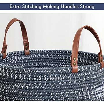 DOKEHOM X-Large Storage Baskets -15.7(D) x 19.7(H) Inches- Cotton Rope Basket Woven Baby Laundry Basket with Handle for Diaper Toy (Dark Blue)