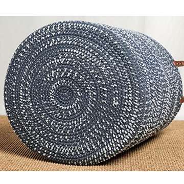 DOKEHOM X-Large Storage Baskets -15.7(D) x 19.7(H) Inches- Cotton Rope Basket Woven Baby Laundry Basket with Handle for Diaper Toy (Dark Blue)