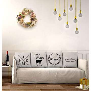 RUOAR Set of 4 Throw Pillow Covers Square Linen Farmhouse Style Decorative,Home Decor Design Set Cus...