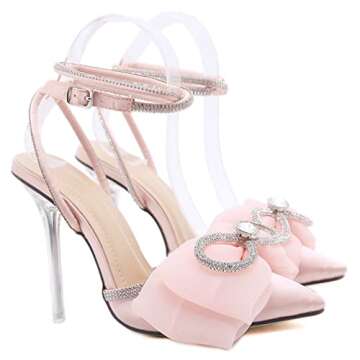 VARECOLA Women Satin Bow Rhinestone High Heel Sandals - Chic & Comfortable! 