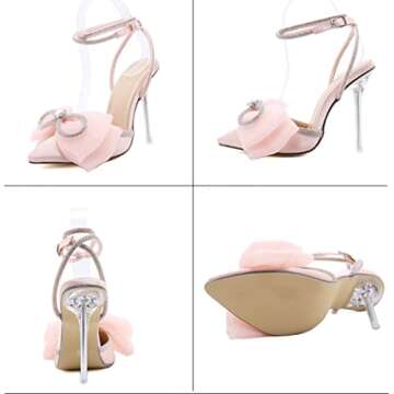VARECOLA Elegant Women’s Satin Bow Rhinestone Heels