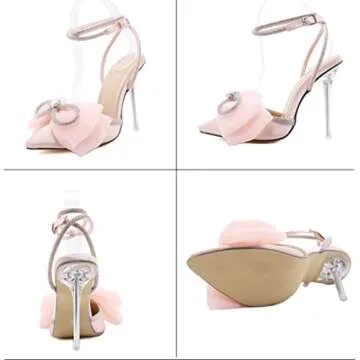 VARECOLA Elegant Women’s Satin Bow Rhinestone Heels