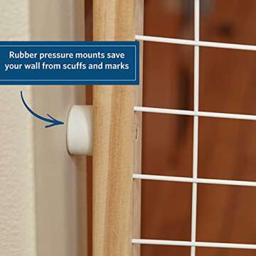 MidWest Homes for Pets Wire Mesh Pet Safety Gate, Pressure Mounted Dog Gate Measures 24 Inches Tall & Expands to 27-41.5 Inches Wide, Natural Wood & White Powder Coated Wire Mesh