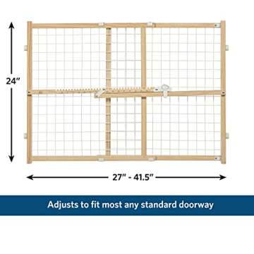 MidWest Homes for Pets Wire Mesh Pet Safety Gate, Pressure Mounted Dog Gate Measures 24 Inches Tall & Expands to 27-41.5 Inches Wide, Natural Wood & White Powder Coated Wire Mesh