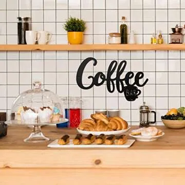 Coffee Bar Wall Sign Metal Hanging Sign Vintage Black Coffee Cup Letter Decor Hot Cocoa Bar Supplies Farmhouse Kitchen Wall Art Decor(Simple Style)