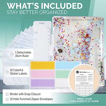 Saveyon Sea Shell Money Organizer for Budgeting, Cash Budget Binder with Cash Envelopes, Money Binde...