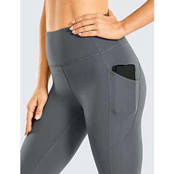 CRZ YOGA Womens Brushed Naked Feeling Workout Leggings 25" - High Waisted Gym Athletic Tummy Control Yoga Pants with Pockets Dark Carbon XX-Small