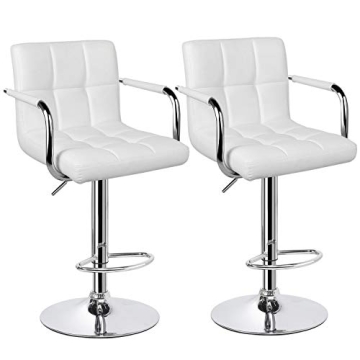 Yaheetech Adjustable Swivel Bar Stools Set of 2 White PU Leather
