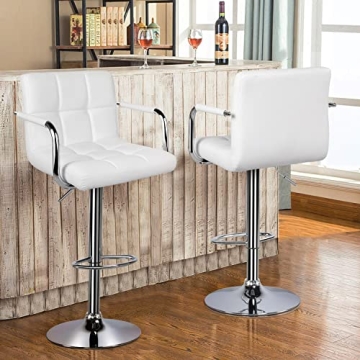 Yaheetech Adjustable Swivel Bar Stools Set of 2 White PU Leather
