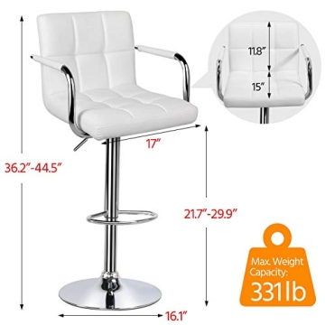 Yaheetech Adjustable Swivel Bar Stools Set of 2 White PU Leather