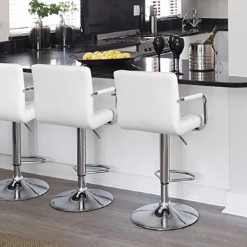 Yaheetech Adjustable Swivel Bar Stools Set of 2 White PU Leather