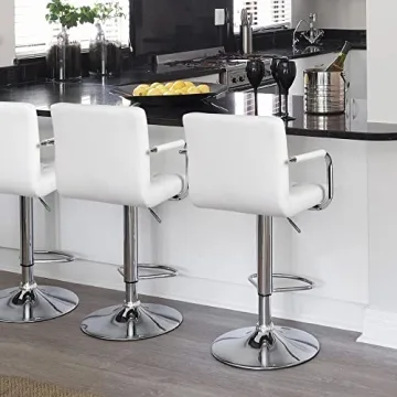 Yaheetech Adjustable Swivel Bar Stools Set of 2 White PU Leather
