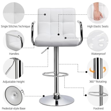 Yaheetech Adjustable Swivel Bar Stools Set of 2 White PU Leather