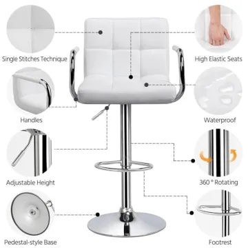 Yaheetech Adjustable Swivel Bar Stools Set of 2 White PU Leather
