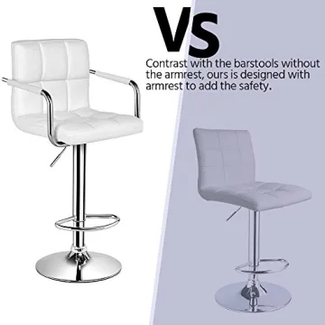 Yaheetech Adjustable Swivel Bar Stools Set of 2 White PU Leather