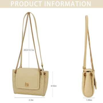 LAFESTIN Small Quilted Crossbody Bags For Women With Chain Strap, Trendy Small Shoulder Bag, Soft Clutch Women's Crossbody Handbags - Almond Yellow