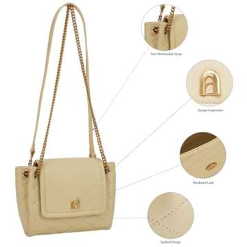 LAFESTIN Small Quilted Crossbody Bags For Women With Chain Strap, Trendy Small Shoulder Bag, Soft Clutch Women's Crossbody Handbags - Almond Yellow