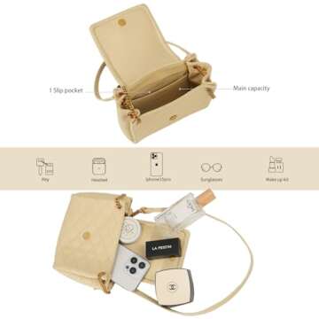 LAFESTIN Small Quilted Crossbody Bags For Women With Chain Strap, Trendy Small Shoulder Bag, Soft Clutch Women's Crossbody Handbags - Almond Yellow