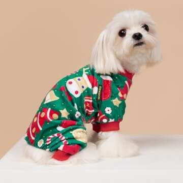 Fitwarm Christmas Dog Pajamas, Dog Winter Clothes for Small Dogs Boy Girl, Lightweight Velvet Pet Jammies, Reindeer, Red, Green, Medium