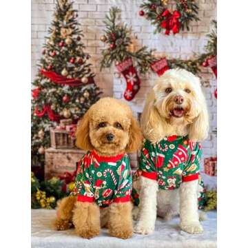 Fitwarm Christmas Dog Pajamas, Dog Winter Clothes for Small Dogs Boy Girl, Lightweight Velvet Pet Jammies, Reindeer, Red, Green, Medium