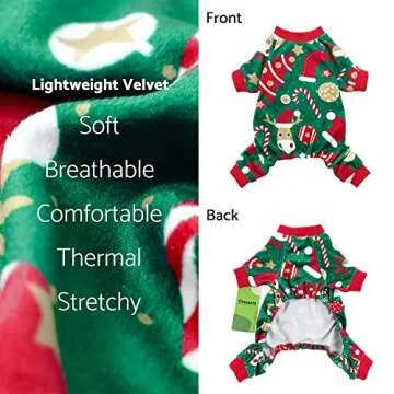 Fitwarm Christmas Dog Pajamas, Dog Winter Clothes for Small Dogs Boy Girl, Lightweight Velvet Pet Jammies, Reindeer, Red, Green, Medium