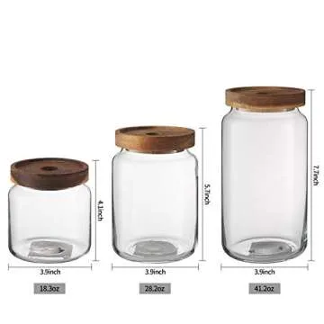KMwares Set of 3 Clear Glass Food Jars/Canisters with Airtight Seal Acacia Wood Lids for Kitchen/Bat...