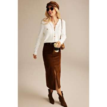 GRACE KARIN Women Long Sleeve Open Front Button Down Cardigan Women Knit Cardigan Sweaters White