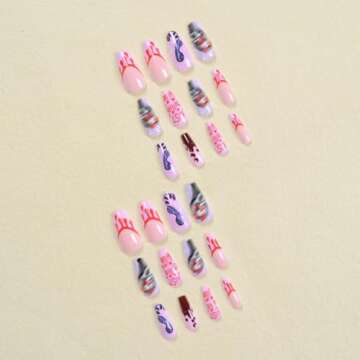 Halloween Press on Nails Medium Coffin Fake Nails Blood False Nails with Design Cute Ghost Glue on N...