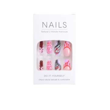 Halloween Press on Nails Medium Coffin Fake Nails Blood False Nails with Design Cute Ghost Glue on Nails Purple Coffin Full Cover Glossy Acrylic Stick on Nails for Women DIY Holiday Nail Decor 24Pcs