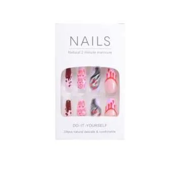 Halloween Press on Nails Medium Coffin Fake Nails Blood False Nails with Design Cute Ghost Glue on Nails Purple Coffin Full Cover Glossy Acrylic Stick on Nails for Women DIY Holiday Nail Decor 24Pcs