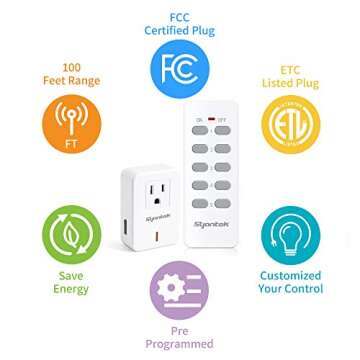 Syantek Remote Control Outlet Wireless Light Switch for Household Appliances, Expandable Remote Light Switch Kit, Up to 100 ft Range, FCC Certified, ETL Listed, White (3-1)