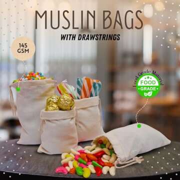 ecogreentextiles Sachet Bags with Drawstring Closure (6x10 in 25 pcs) 145 GSM Durable & Customizable cotton bag, Spice Bags for Cooking, Sachet Bags Empty and spice bags for storage for easy usage