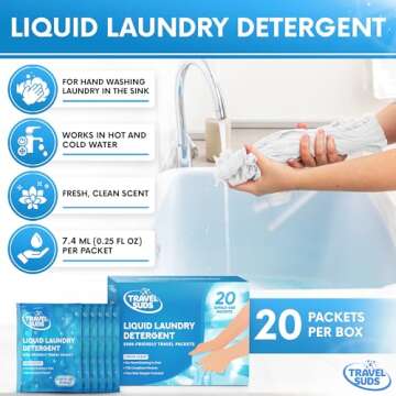 TravelSuds Laundry Detergent Sink Packets (20 pack) | Travel Laundry Detergent for Hand Washing in t...