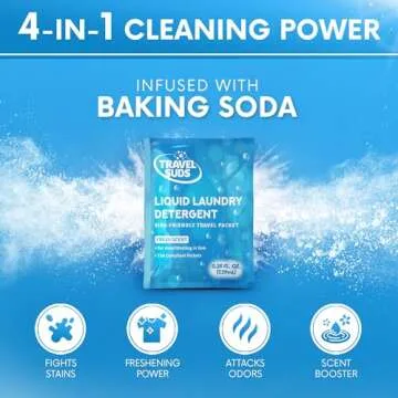 TravelSuds Laundry Detergent Sink Packets (20 pack) | Travel Laundry Detergent for Hand Washing in the Sink, Includes Free Sink Stopper | Pack of 20