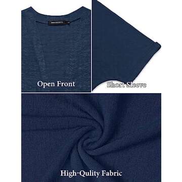 IN'VOLAND Plus Size Women's Open Front Cardigan Lightweight Loose Casual Beach Cover Up Short Sleeve Swimsuit Coverup Navy Blue