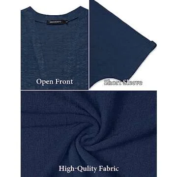 IN'VOLAND Plus Size Women's Open Front Cardigan Lightweight Loose Casual Beach Cover Up Short Sleeve Swimsuit Coverup Navy Blue