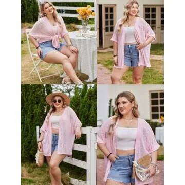 IN'VOLAND Plus Size Women's Open Front Cardigan Lightweight Loose Casual Beach Cover Up Short Sleeve Swimsuit Coverup Navy Blue