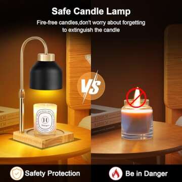 Holampco Candle Warmer Lamp, Adjustable Height Candle Lamp Warmer with Timer, Electric Dimmable Wax Melt Warmer for Jar Candles with 2 Bulbs, Gifts for Mom, Bedroom Home Decor Aesthetic (Black)