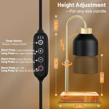 Holampco Candle Warmer Lamp, Adjustable Height Candle Lamp Warmer with Timer, Electric Dimmable Wax Melt Warmer for Jar Candles with 2 Bulbs, Gifts for Mom, Bedroom Home Decor Aesthetic (Black)