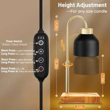 Holampco Candle Warmer Lamp, Adjustable Height Candle Lamp Warmer with Timer, Electric Dimmable Wax Melt Warmer for Jar Candles with 2 Bulbs, Gifts for Mom, Bedroom Home Decor Aesthetic (Black)