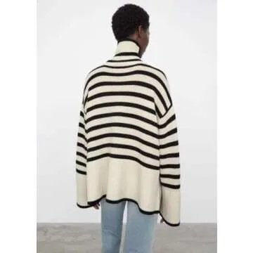 Women's Striped Knitted Sweater Casual Style Loose Sweater (Apricot,M)